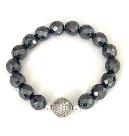 Hematite & Silver CZ Ball Bracelet