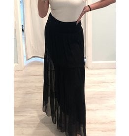 Black Tiered Silk Maxi Skirt
