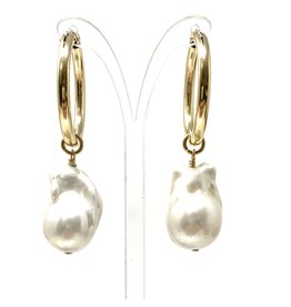 Baroque Pearl 27mm GF Hoop Earrings