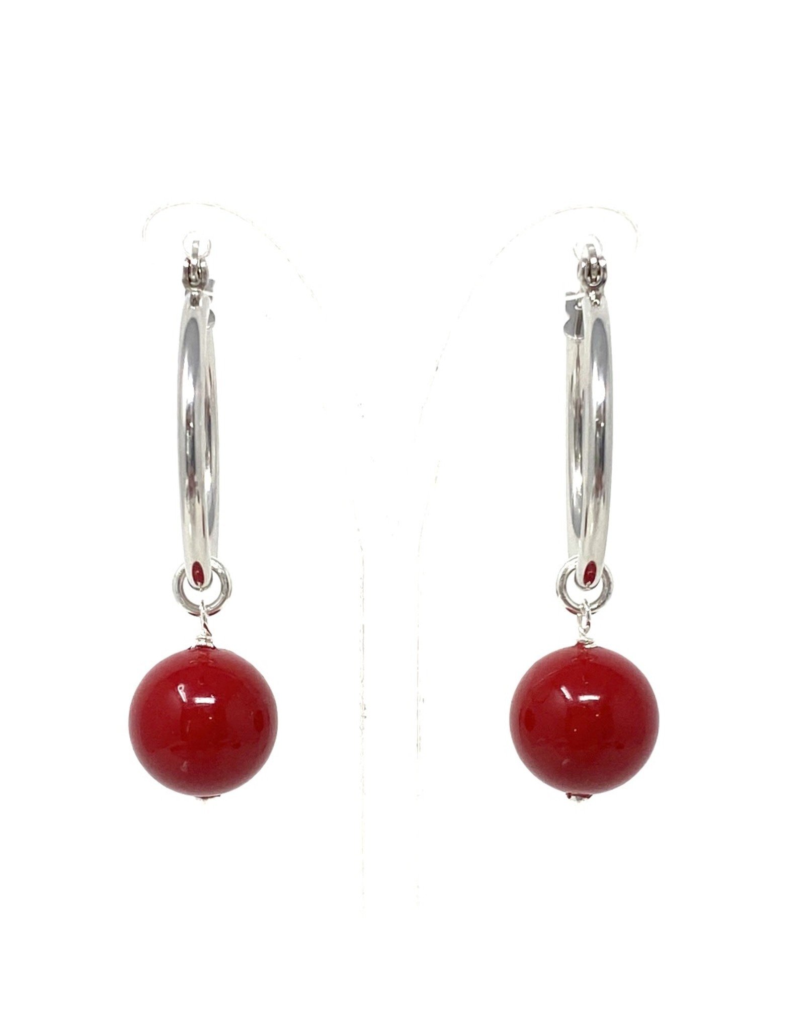 Crimson Shell Pearl Hoop Earrings