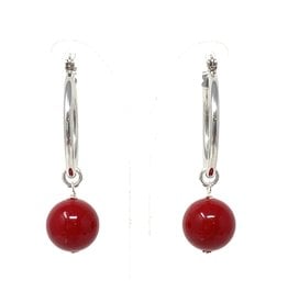 Crimson Shell Pearl Hoop Earrings