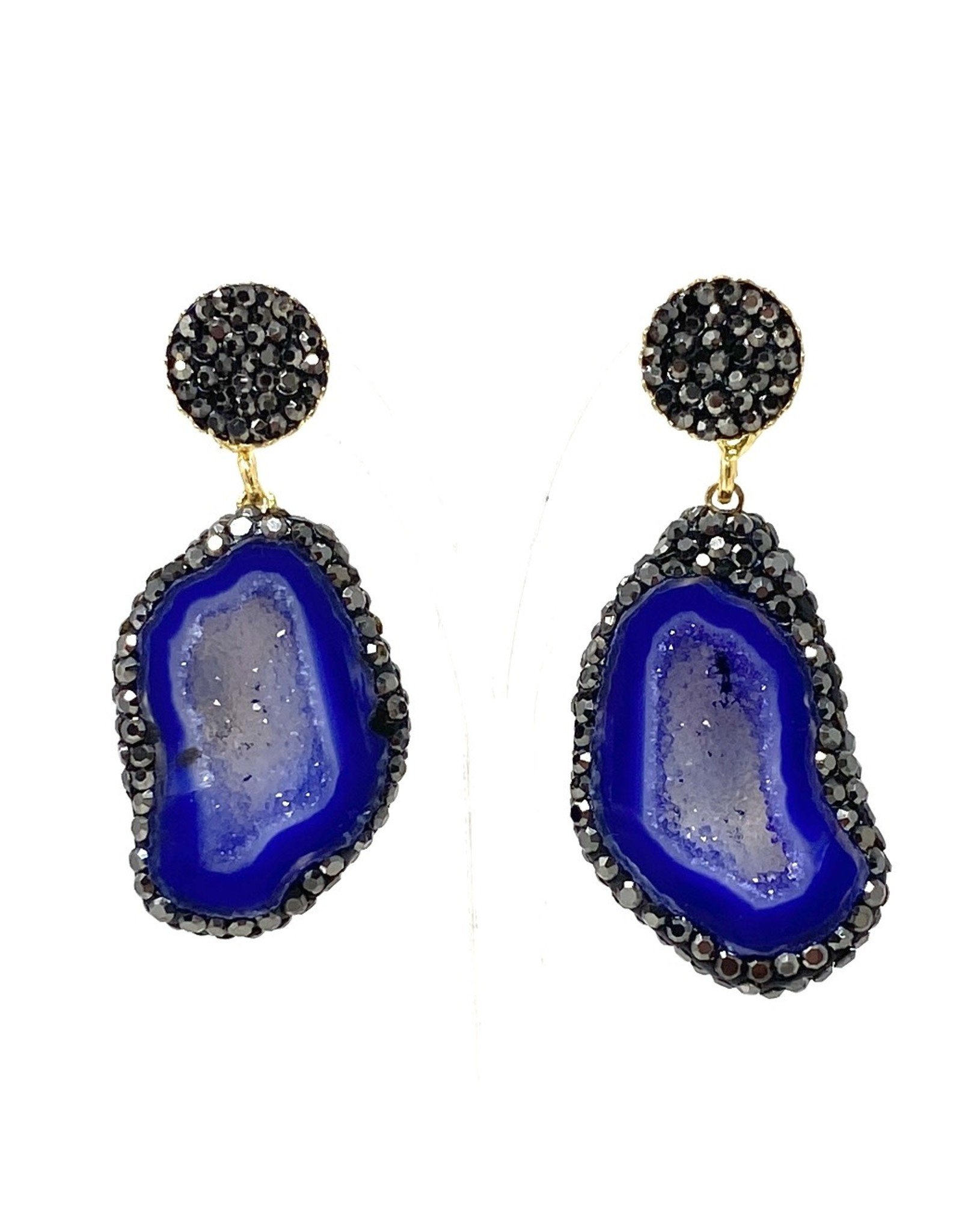 Silver Palace Black Crystal Blue Druzy Earrings