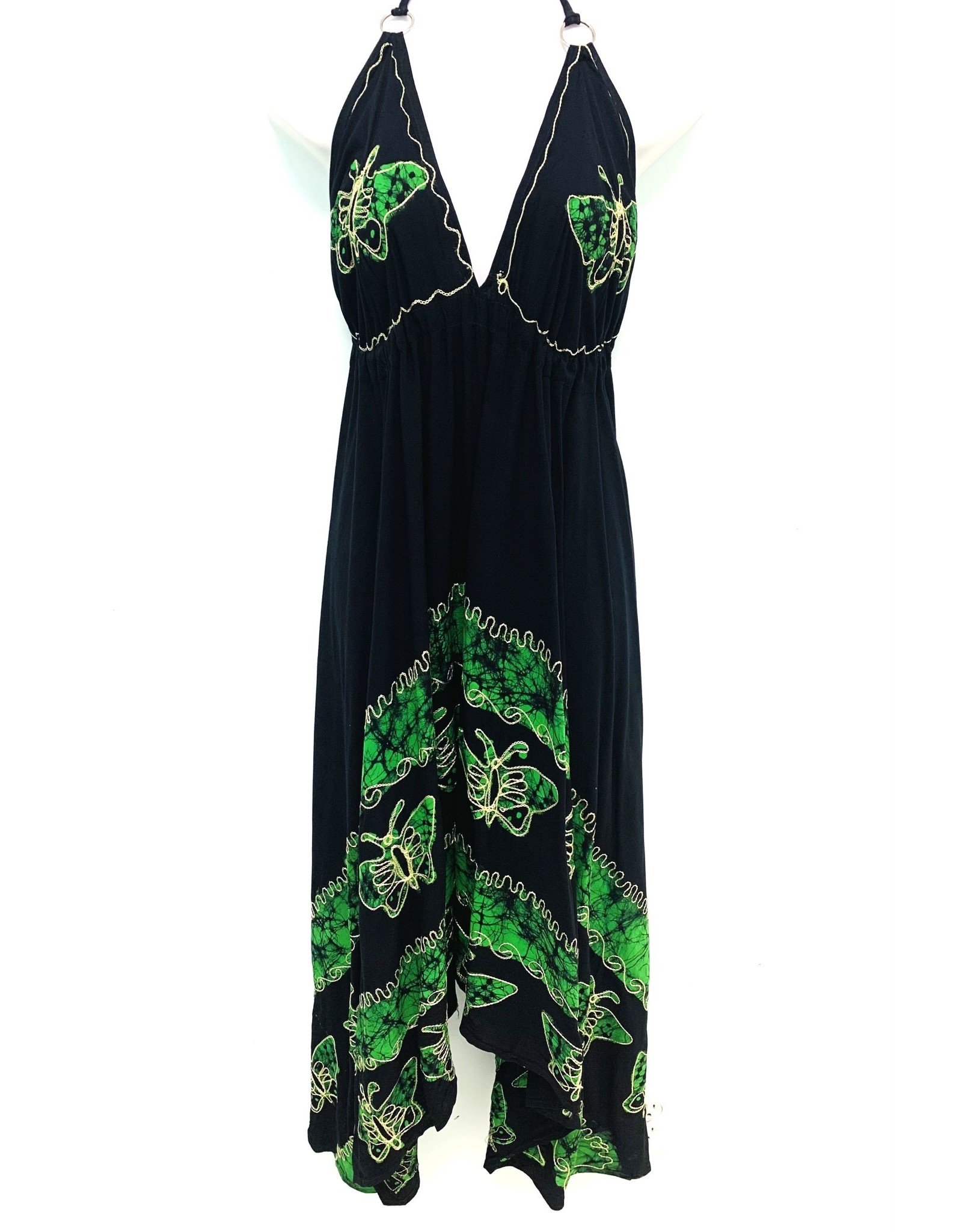 Indian Tropical Fashions Green Batik Butterflies Handkerchief Dress