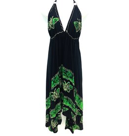 Indian Tropical Fashions Green Batik Butterflies Handkerchief Dress