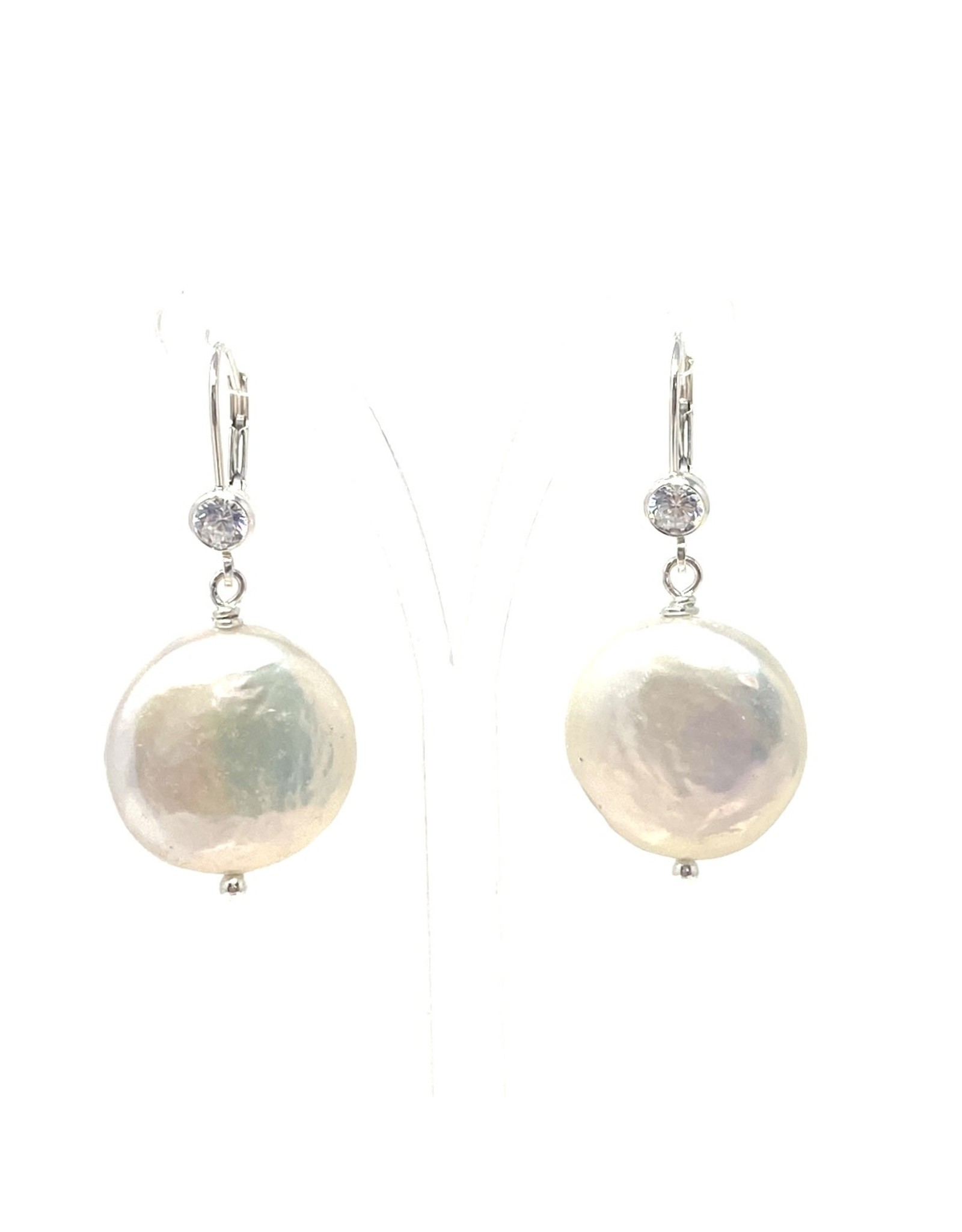 CZ Leverback & Large Coin Pearl Earrings