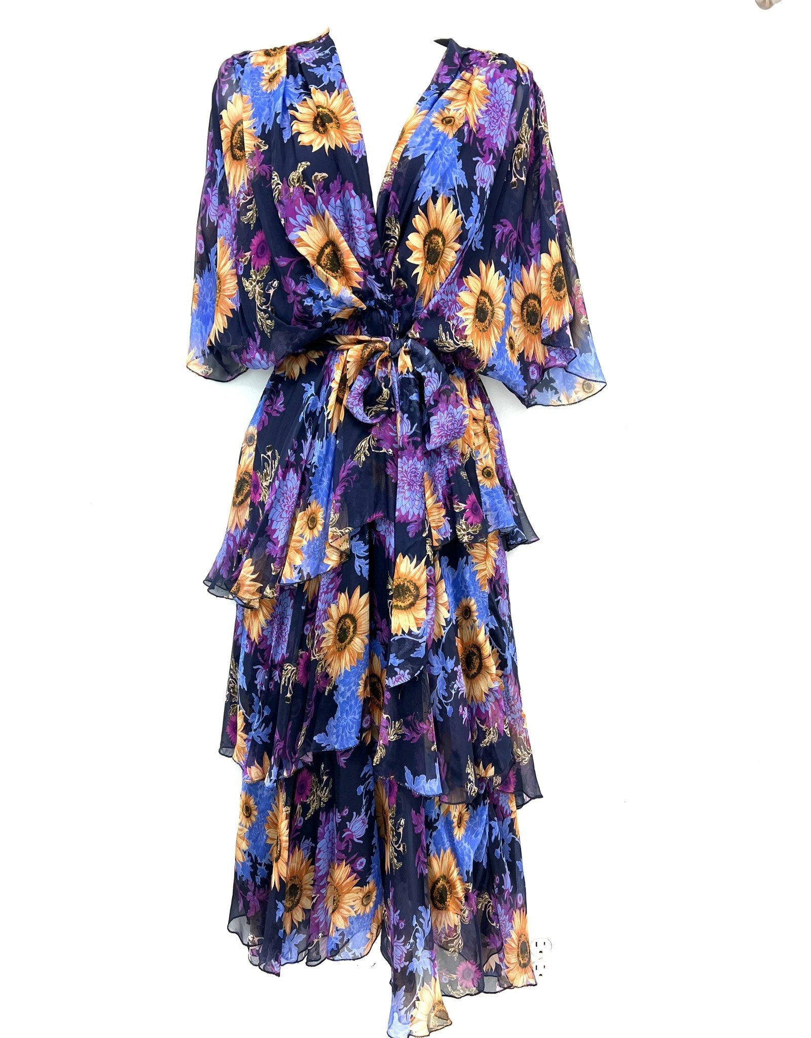 Floral Midi Silk Ruffle Dress