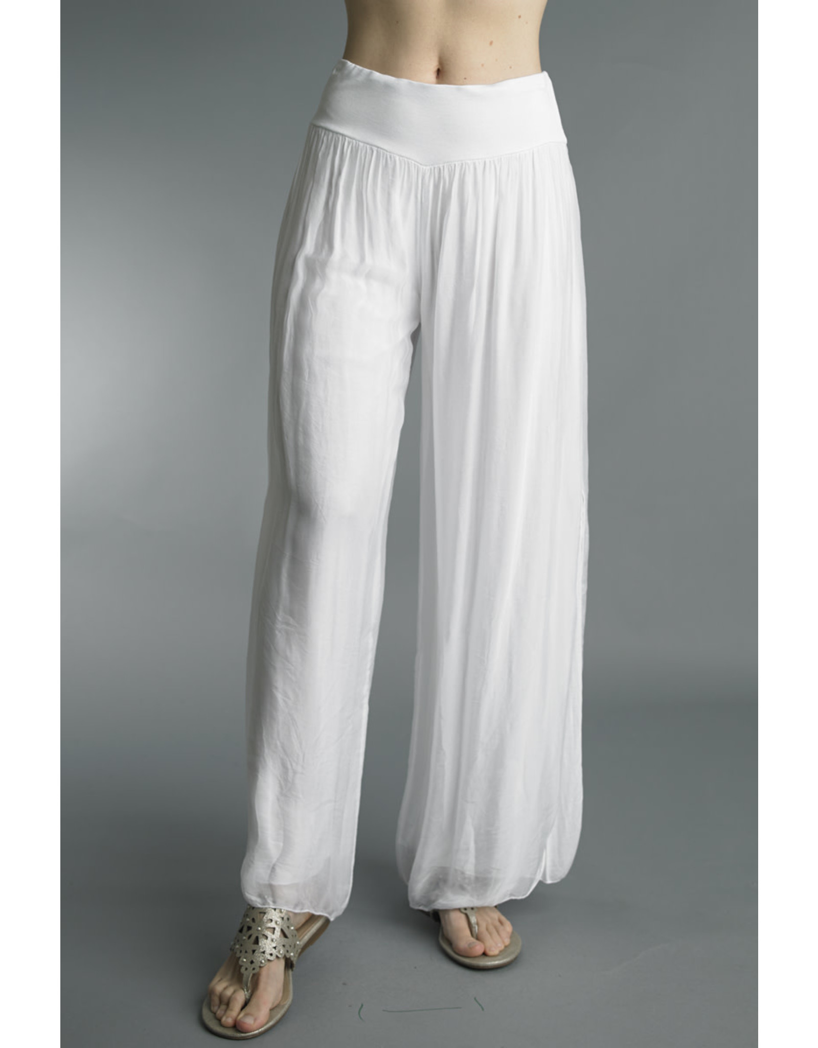 White Slit Silk Lined Pants