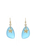 Aqua Sea Glass & GF Starfish Earrings
