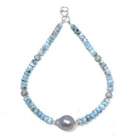 Grey Baroque Pearl & Larimar Necklace