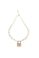 GFB Paperclip & Rose Quartz Locket Necklace