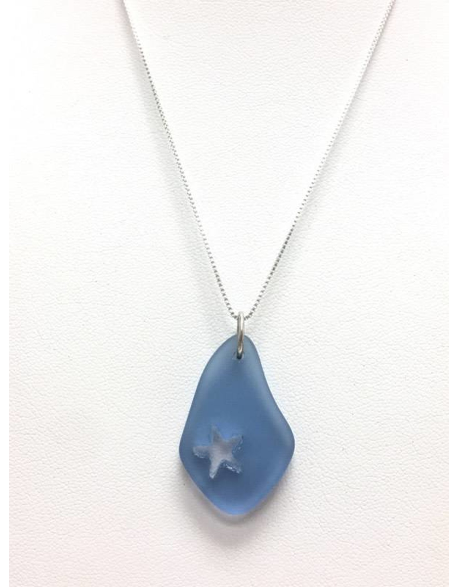 Sea Glass SS Cutout Starfish Pendant, Blue