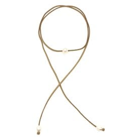 FWP Choker on Metallic Gold Suede, Pearl Ends