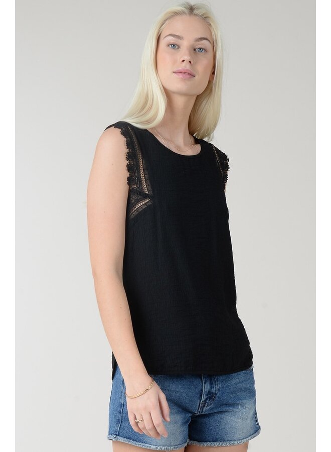 BLACK SLEEVELESS TOP WITH EMBROIDERY