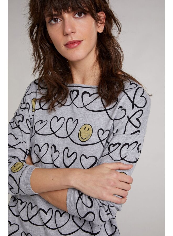 PULL COEUR ÉMOJI GRIS