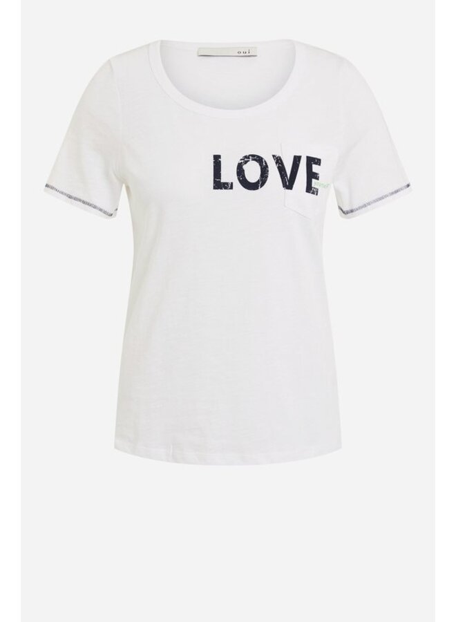 T-SHIRT "LOVE" COL ROND BLANC