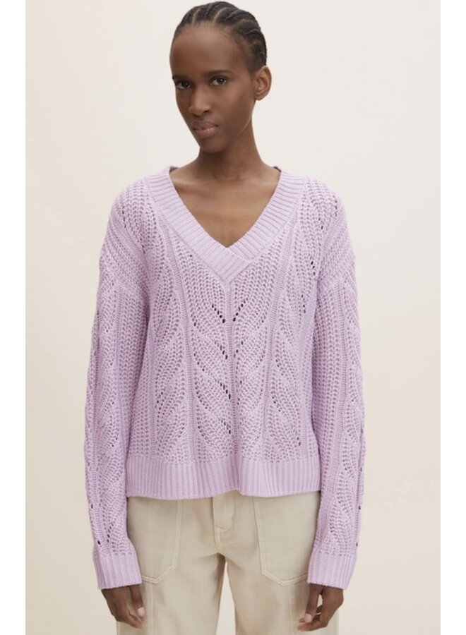 PULL AJOURÉ COL V LILAS