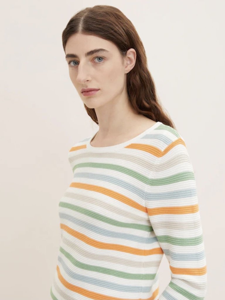 TOM TAILOR STRIPPED GREEN AND ORANGE SWEATER