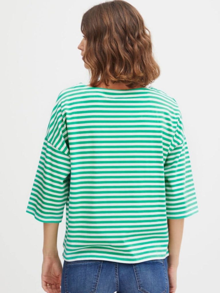 FRANSA STRIPPED GREEN AND WHITE T-SHIRT