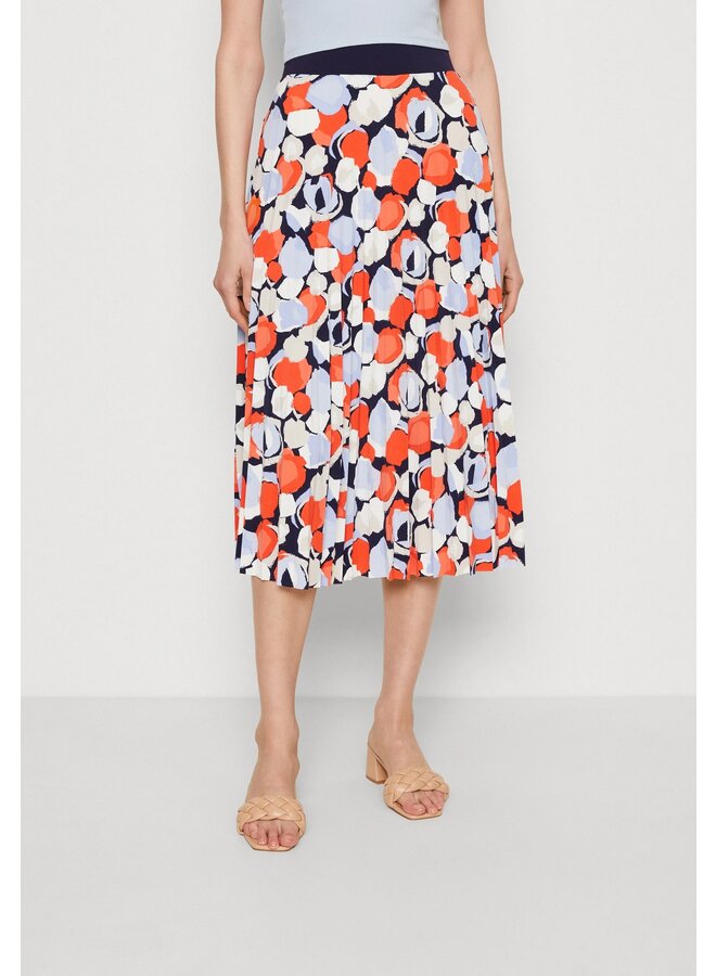 CORAL NAVY PATTERN PLEATED SKIRT