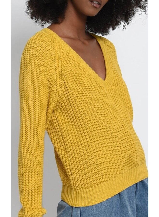 TRICOT MAILLE COL V JAUNE