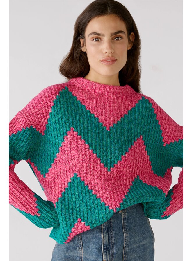 PINK/GREEN CHEVRONS SWEATER