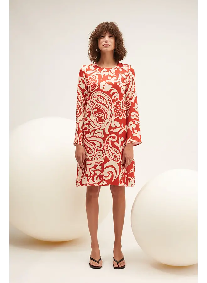 RED/BEIGE PAISLEY DRESS