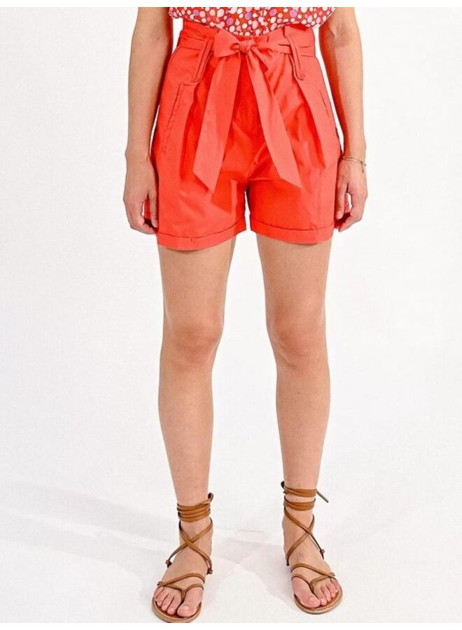 CORAL TIED COTTON SHORTS