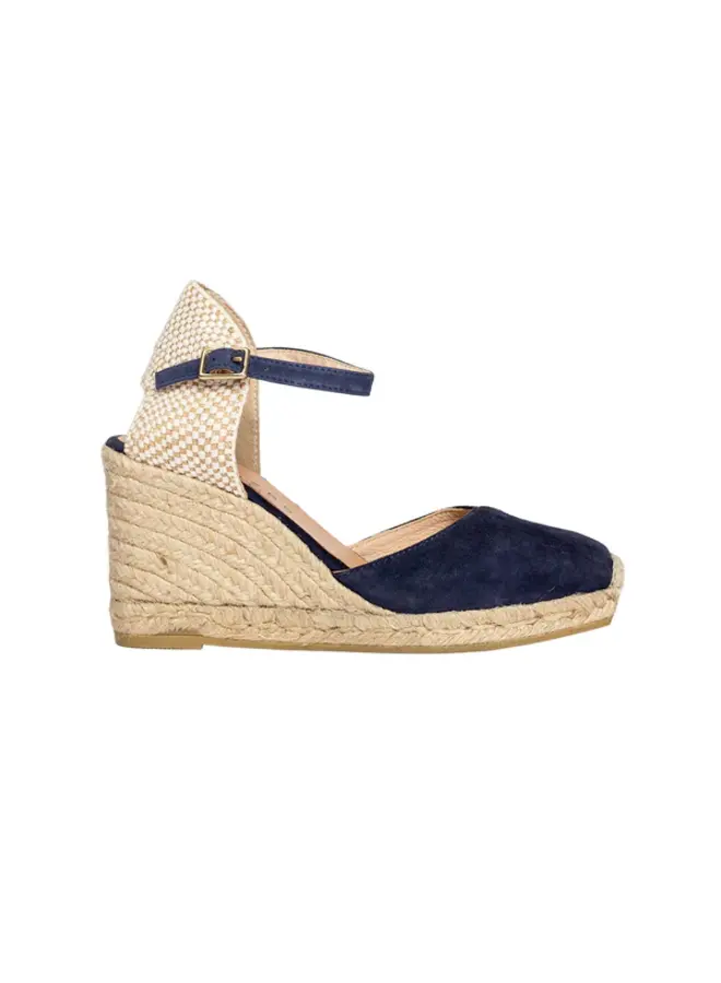 NAVY PAISLEY  SUEDE WEDGE