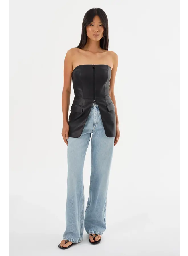 HAUT BUSTIER CUIR NOIR CAJODI