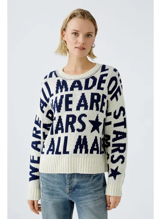 PULL WE ARE STARS BLANC BLEU Cajodi