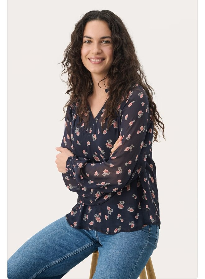 BLOUSE FLEURIE KELSIA MARINE