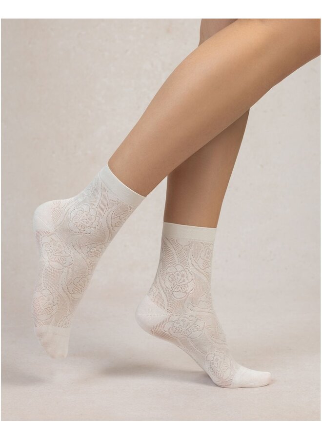 SOCQUETTE SOIE DENTELLE FLEURS