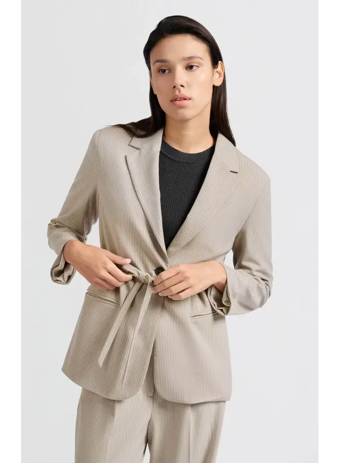 VESTON RAYÉ CEINTURE BEIGE