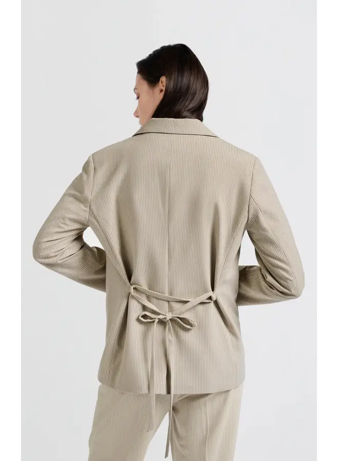 VESTON RAYÉ CEINTURE BEIGE