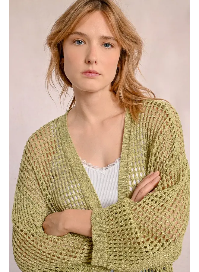 CARDIGAN CROCHET VERT LIME
