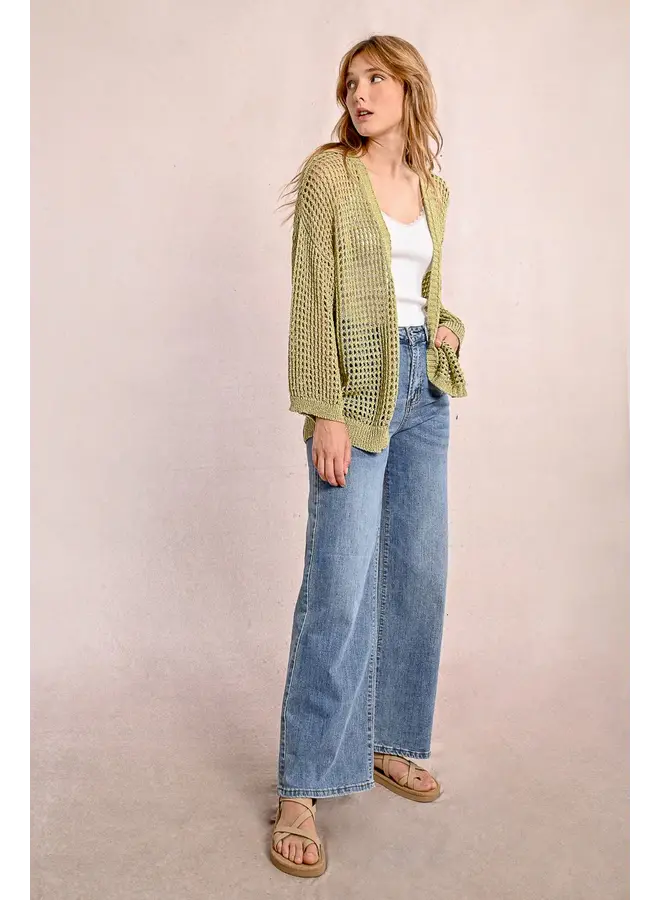 CARDIGAN CROCHET VERT LIME