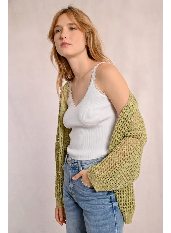 CARDIGAN CROCHET VERT LIME