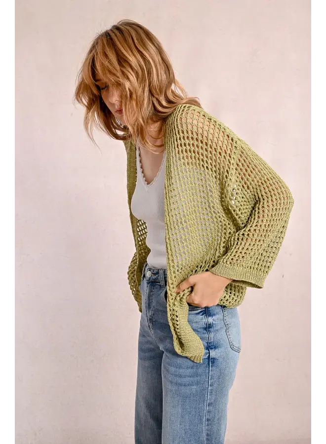 CARDIGAN CROCHET VERT LIME