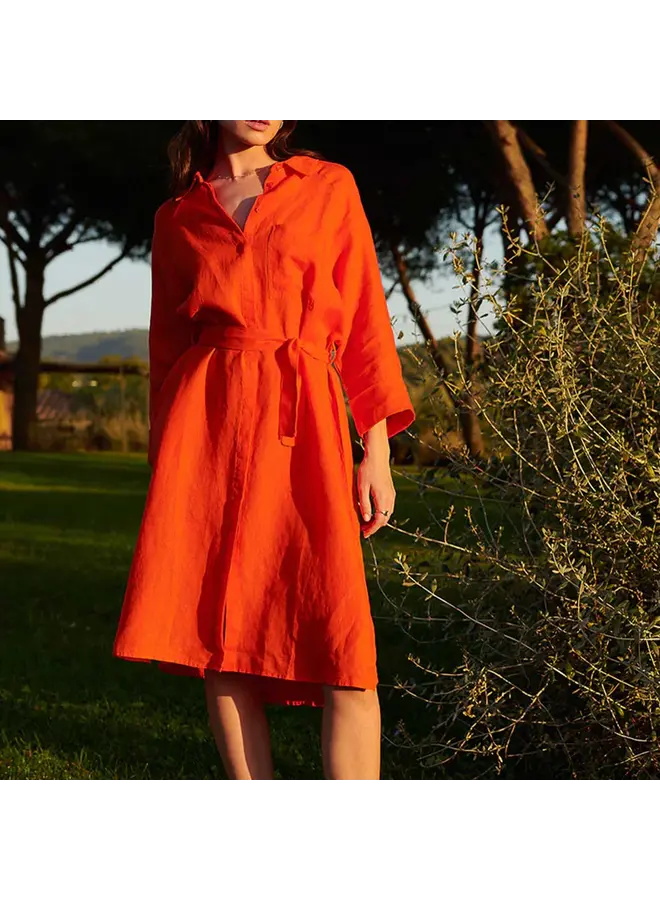 ROBE CHEMISE LIN ORANGE