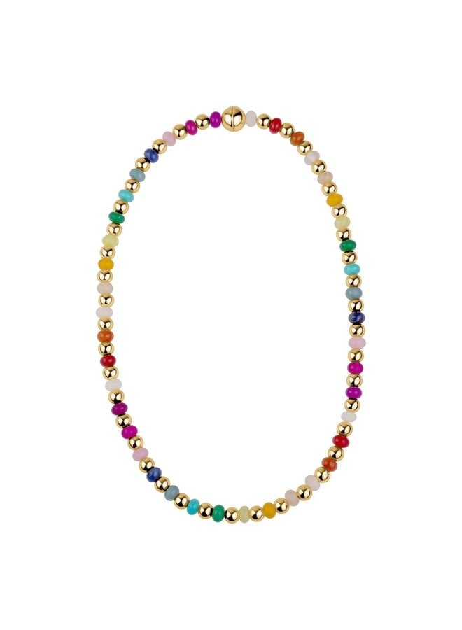 COLLIER PERLES COLORÉES DORÉES