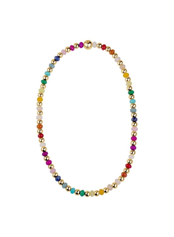 COLLIER PERLES COLORÉES DORÉES
