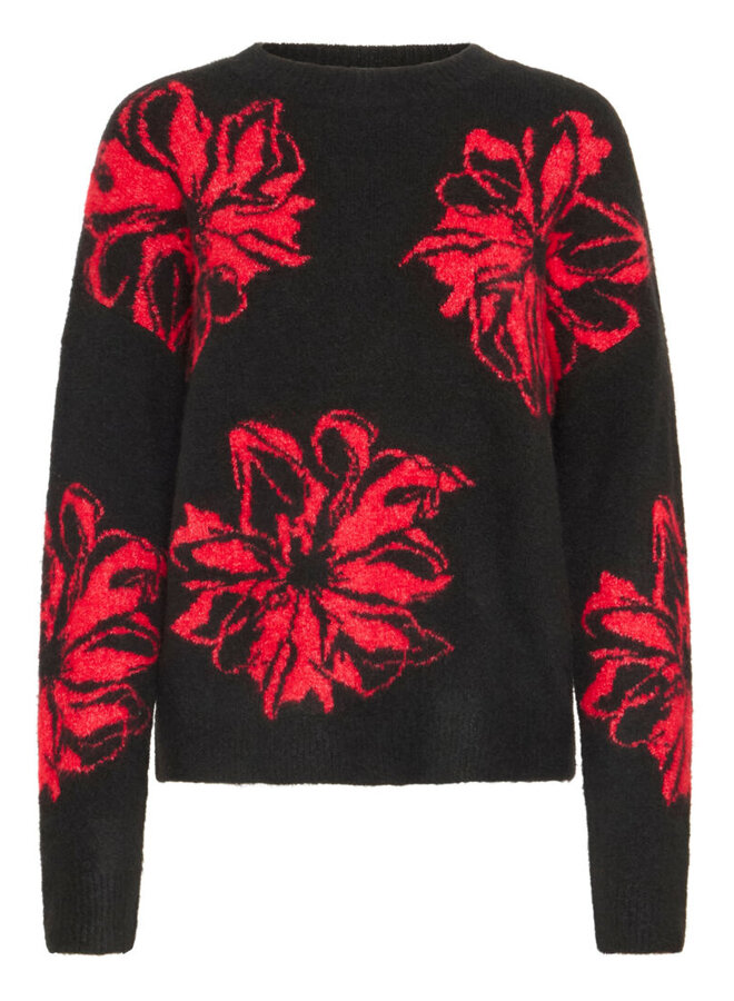 PULL OMEA FLEURS NOIR/ROUGE