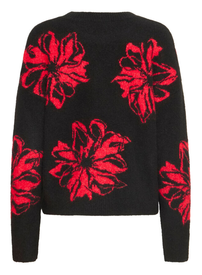 PULL OMEA FLEURS NOIR/ROUGE