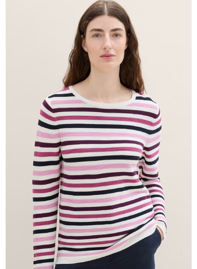 PULL BANDES ROSE/BEIGE