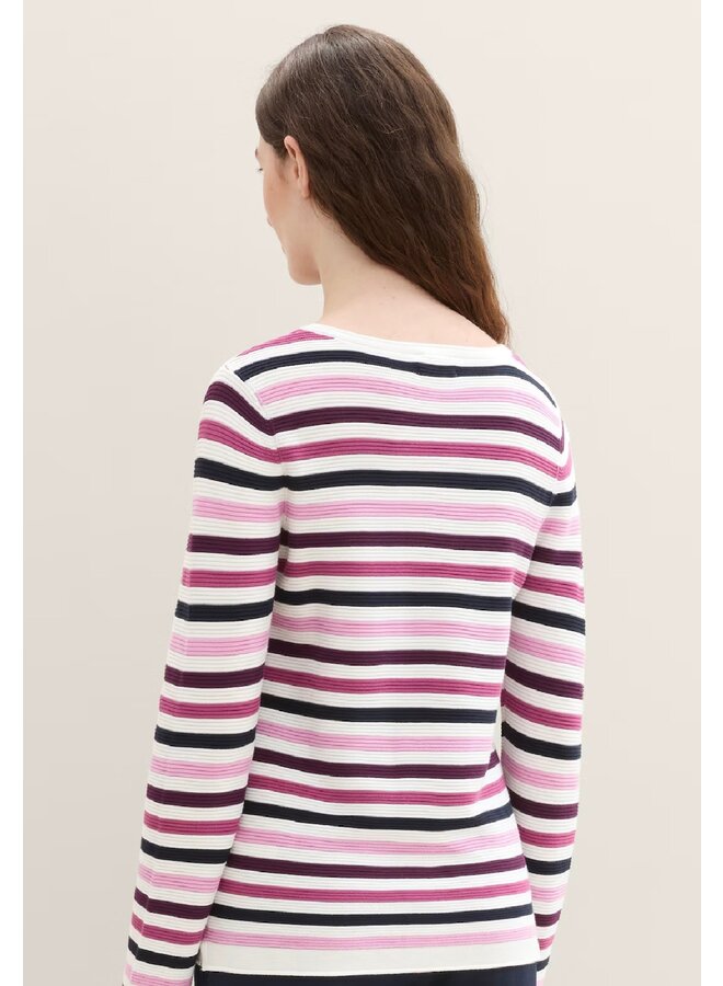 PULL BANDES ROSE/BEIGE