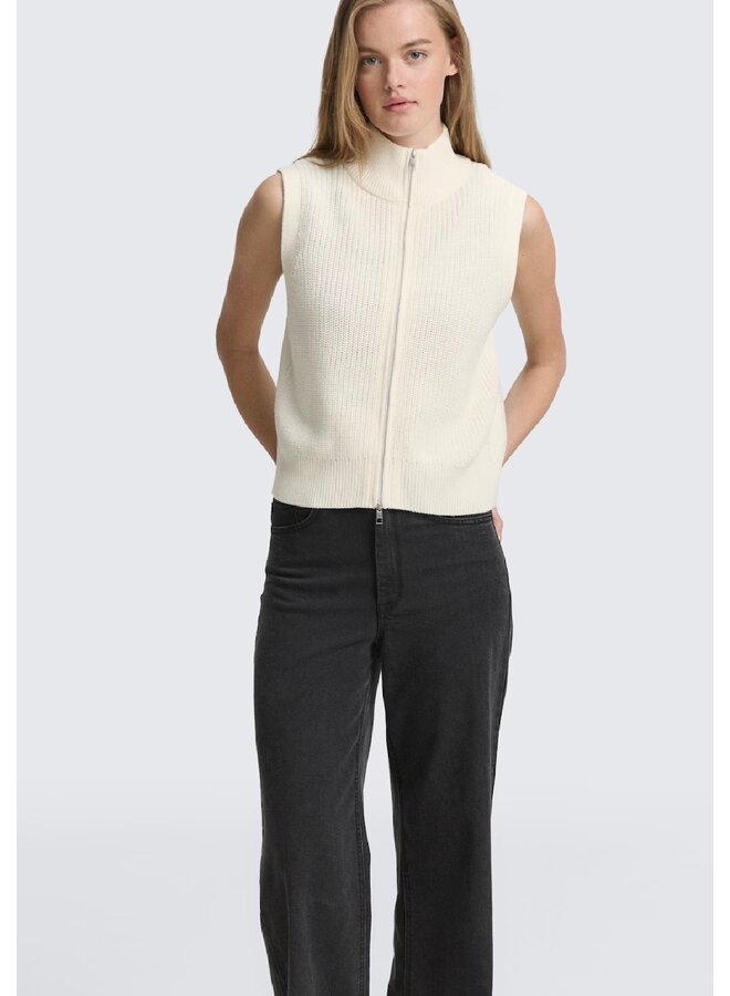 VESTE TRICOT ZIP BLANC CASSÉ