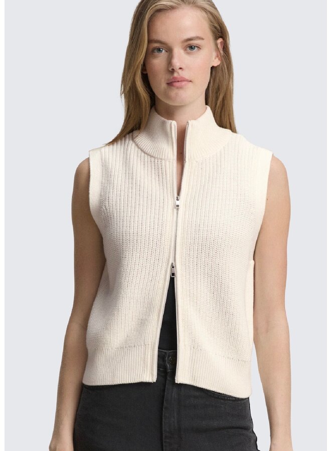 VESTE TRICOT ZIP BLANC CASSÉ