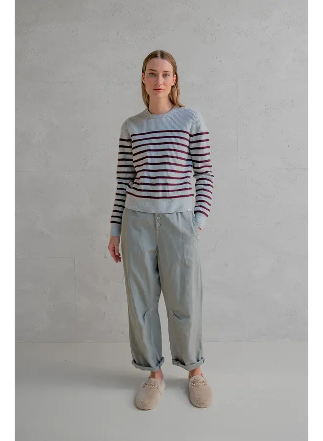 TRICOT RAYURES GRIS/AUBERGINE