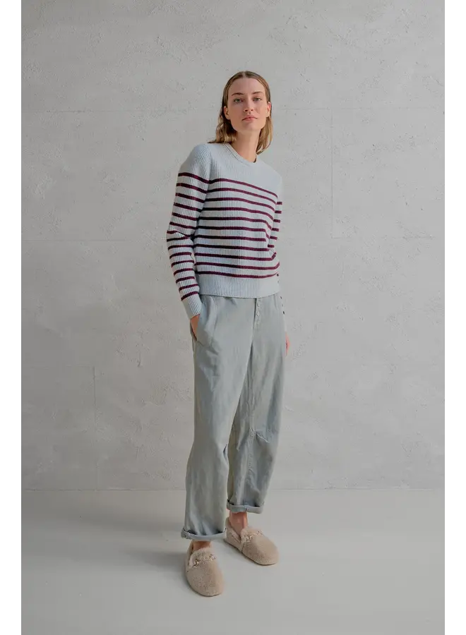 TRICOT RAYURES GRIS/AUBERGINE