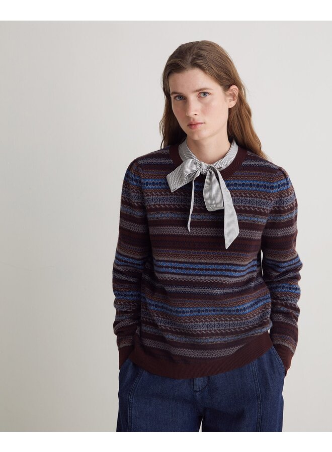 PULL JACQUARD MARRON/BLEU